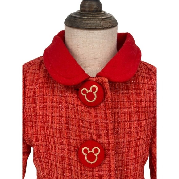 Disney Toddler Girls Red Tweed Dress Coat Minnie Mouse Buttons Size 3 - Picture 5 of 11